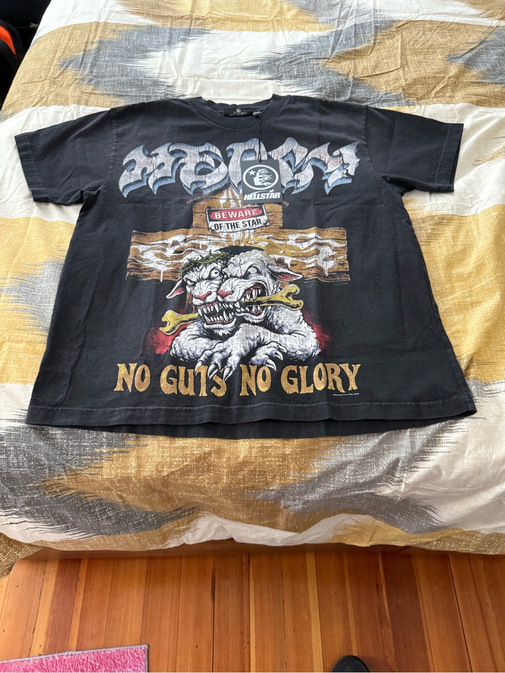 Hellstar Mercy Dog Men’s Black Graphic Tee - "No Guts No Glory"